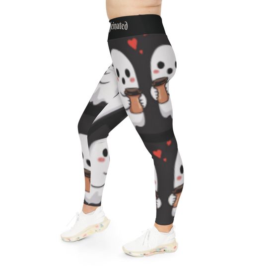 Ghostly Caffeinated Slimming Leggings: Plus Size Halloween Yoga Pants
