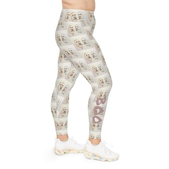 Caffeinated Ghosts Plus Size Leggings, Personalized Boo Design, Customizable