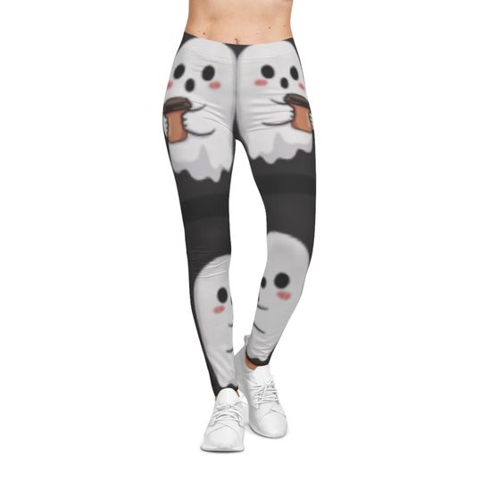Discover Personalized Ghostly Caffeinated Leggings , Trending Yoga Pants, Halloween vibes, Size XS to 6XL