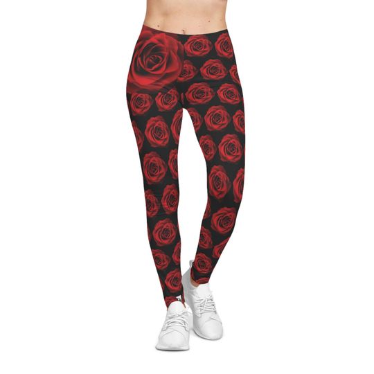 Discover Monogrammed Red Rose Polka Dot Leggings, Yoga Pants, Halloween Costume