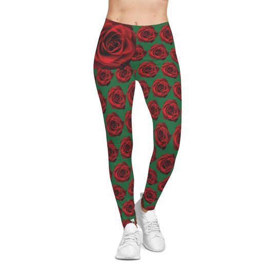 Discover Monogrammed Red Rose Polka Dot Leggings, Yoga Pants, Halloween Costume