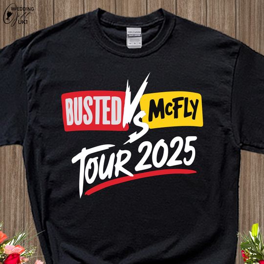 Discover Busted vs McFly T-Shirt, Busted &McFly Tee for Fans, Busted vs McFly party Tshirt, Pop Rock Tshirt, Team Tour 2025 Tee, Music Tshirt