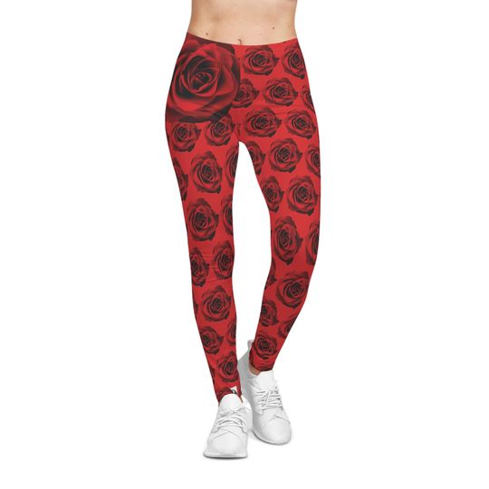 Discover Monogrammed Red Rose Polka Dot Leggings, Yoga Pants, Halloween Costume