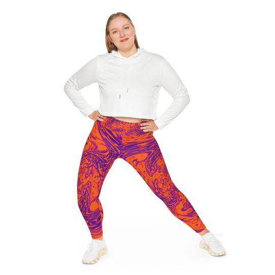 Discover Halloween Swirl Leggings: Orange & Pink - Workout Pants