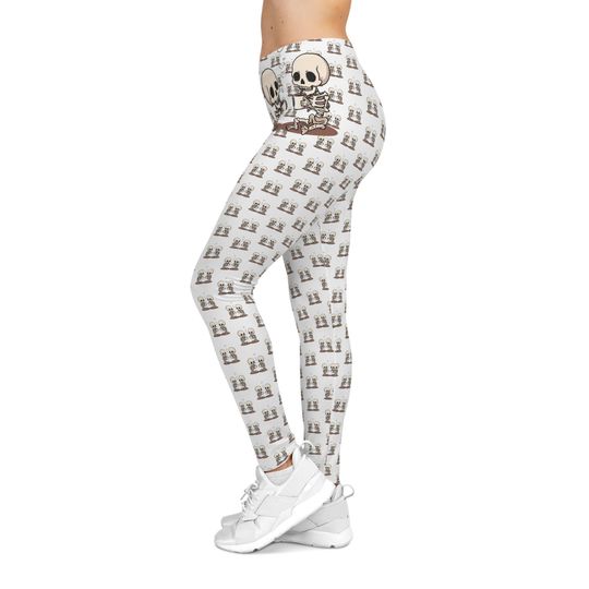 Discover Caffeinated Skeletons Halloween Leggings, Funny Witchcore Yoga Pants