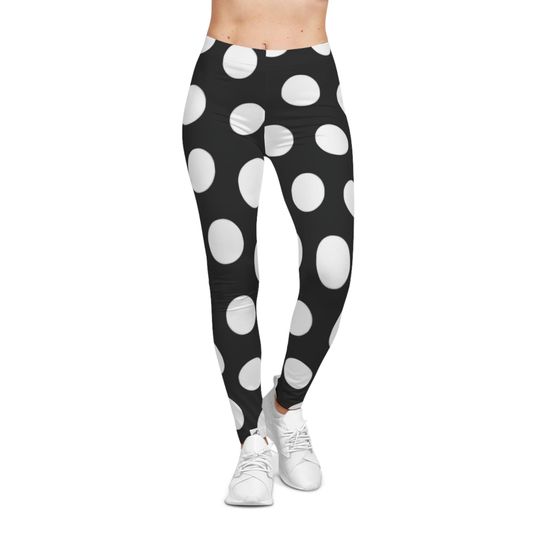 Halloween black and White Polka Dot Leggings, Polka Dots Are Trending Yoga Pants