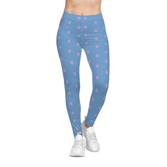 Discover Pink On Blue Polka Dot Leggings, Trending Yoga Pants