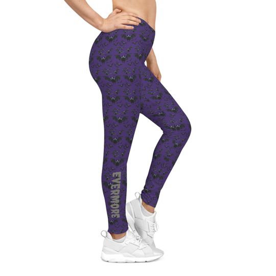 Purple Bat Print Leggings: Gothic Yoga Pants