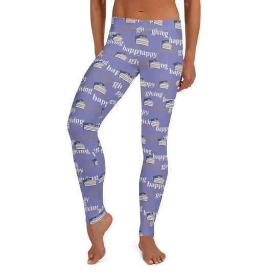Discover Happy Friendsgiving Leggings, Purple ~ Women's Casual Cozy Cute Thanksgiving Athleisure Holiday Foodie Hostess Stretchy Tight Fashion Pants