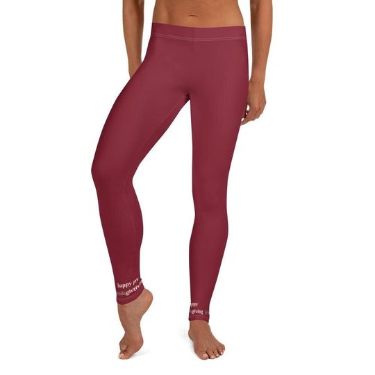 Discover Happy Friendsgiving Leggings, Burgundy ~ Women's Casual Cozy Cute Turkey Day Athleisure Holiday Foodie Hostess Stretchy Tight Fashion Pants