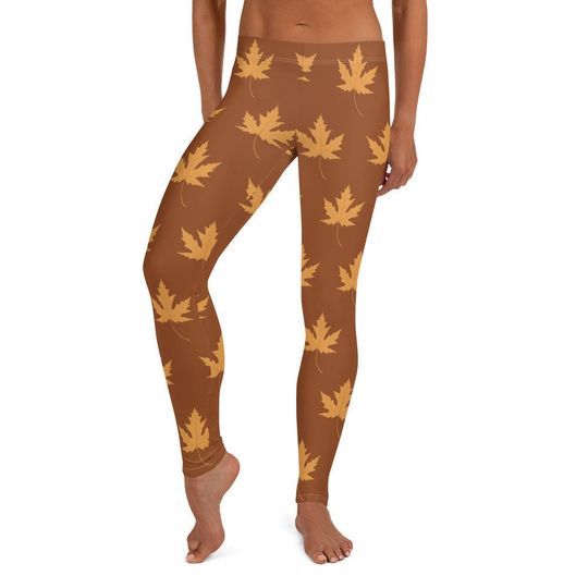 Fall Leaves Leggings Brown Orange Women’s Cozy Autumn Pants