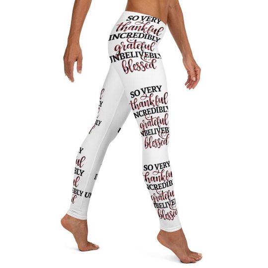 Discover Thankful Grateful Blessed White Women’s Leggings Cozy Holiday Wear