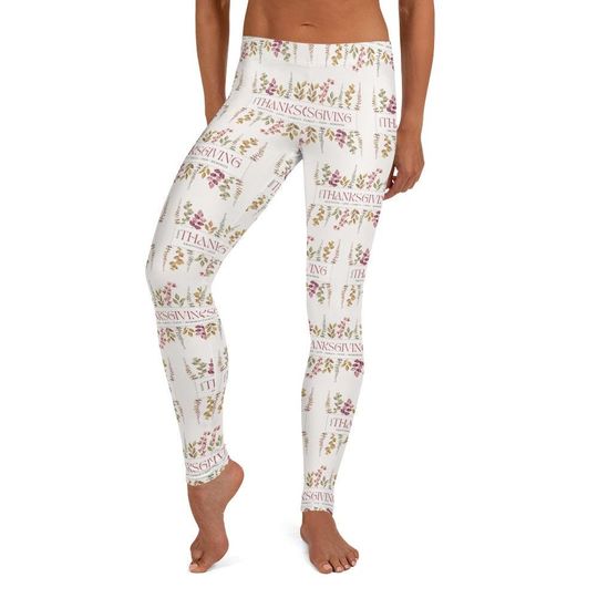 Happy Thanksgiving II White Women’s Leggings Cozy Turkey Day Holiday Wear