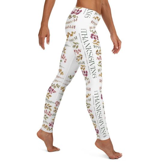 Happy Thanksgiving White Women’s Leggings Cozy Turkey Day Holiday Wear