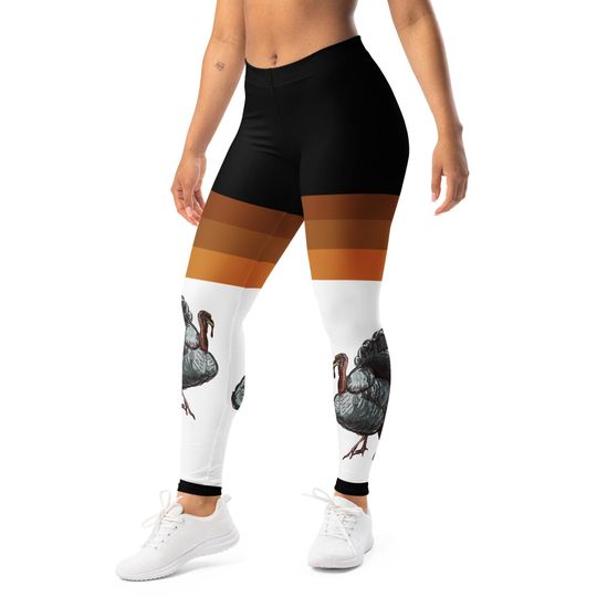 Discover Color Block Turkey Leggings Women’s Brown Black White Holiday Pants