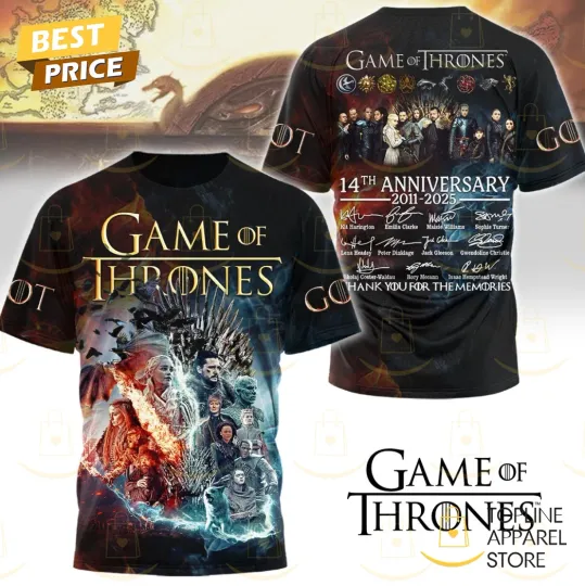 Game Of Thrones 14th Anniversary 2011-2025 Signature 3D T-Shirt
