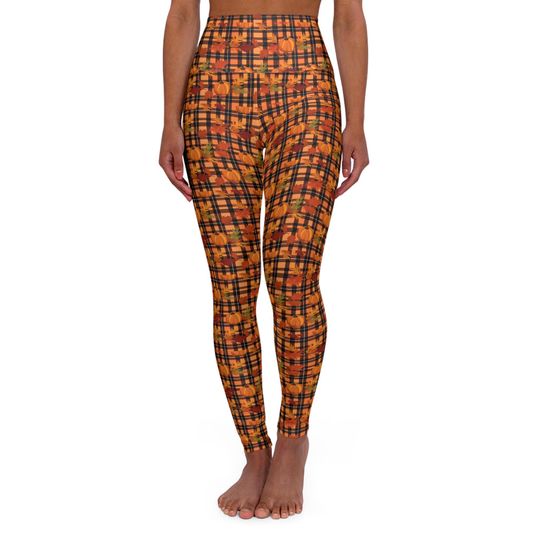 Discover Pumpkin Plaid Yoga Leggings: High Waist Fall Activewear