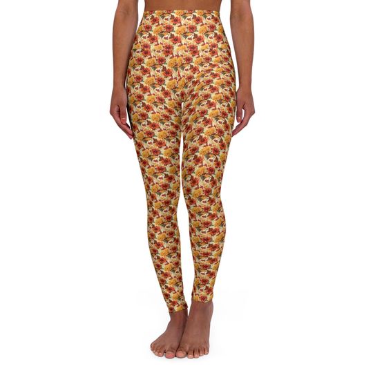 Autumn Floral High Waisted Leggings: Fall Yoga Pants