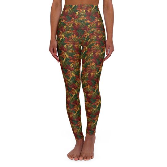 Autumn Leaves High Waist Leggings: Jungle Print Yoga Pants