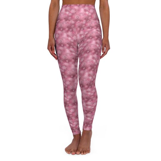 Pink Snowflake Leggings: High Waist Winter Yoga Gym Tights
