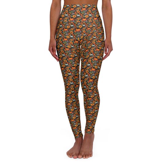 Autumn Leaf Print Leggings: High Waisted Yoga Gym Pants