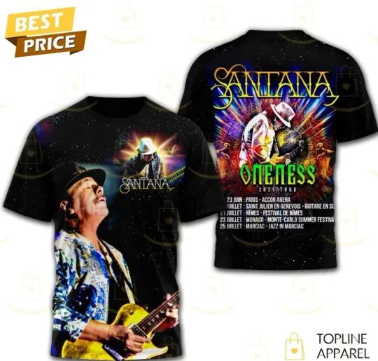Discover Carlos Santana – Oneness 2025 Tour 3D T-Shirt
