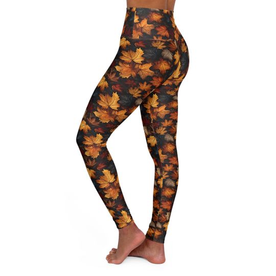 Autumn Maple Leaf Print Yoga Leggings - High Waisted Fall Fashion