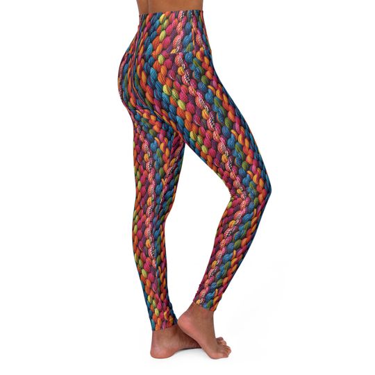 Discover High Waisted Yoga Leggings: Colorful Knit Pattern Print