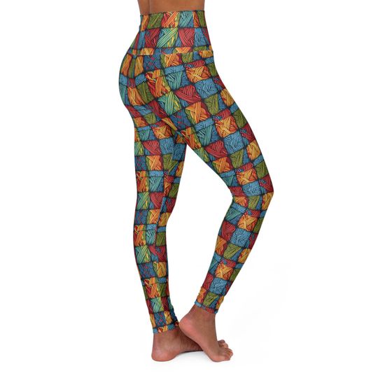 Discover High Waisted Yoga Leggings: Colorful Knit Pattern, Vibrant Print