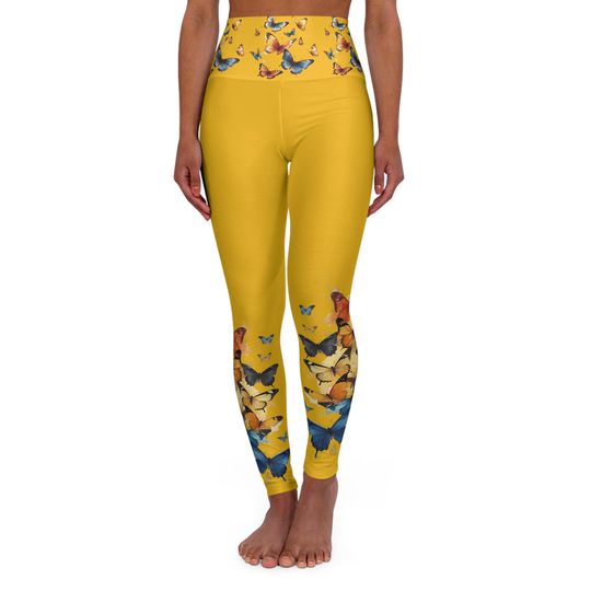 Butterfly Garden Leggings: High Waisted Yoga Pants, Spring Print