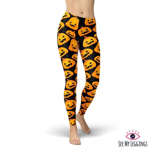 Halloween Pumpkin Leggings, Funny Leggings, Printed Leggings, High Waist Leggings