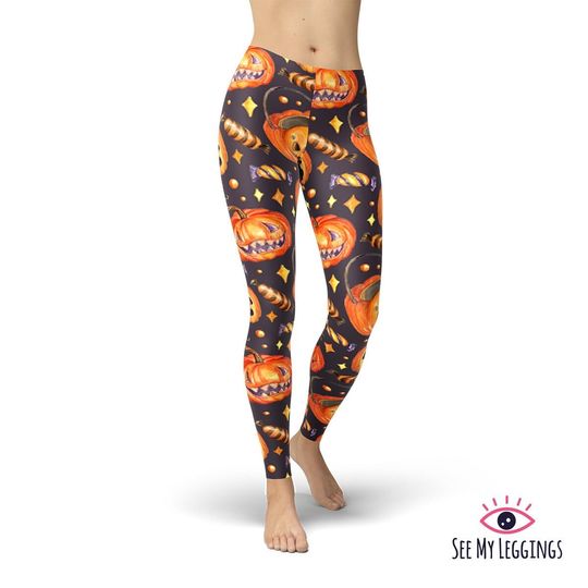 Halloween Leggings, Funny Pumpkin Leggings, Printed Leggings, High Waist Leggings