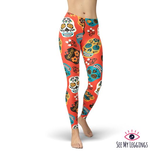 Discover Sugar Skull Leggings, Printed Leggings, Capris, Plus Size Leggings, Crazy Unique Gym Workout Leggings For Women, Yoga Pants, Day of the Dead
