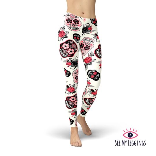 Sugar Skull Leggings, Printed Leggings, Workout Leggings, Yoga Pants, Leggings For Women