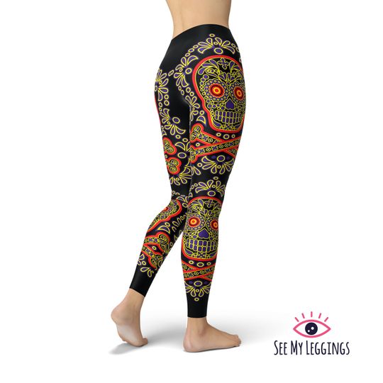 Sugar Skull Leggings, Printed Leggings, Workout Leggings, Leggings for Women
