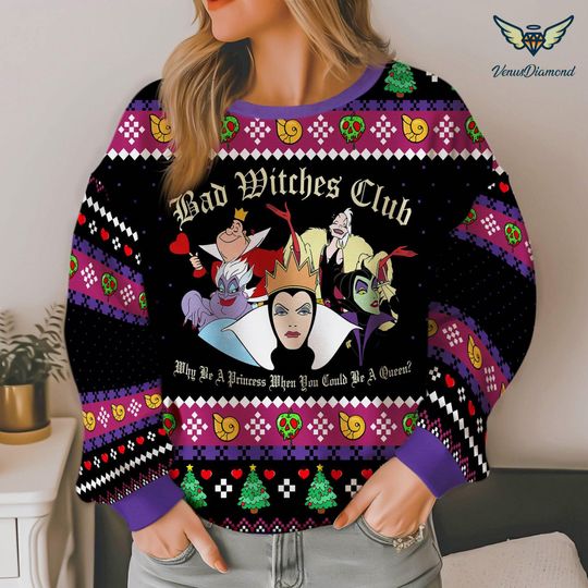 Villains Squad Ugly Christmas Sweater, Christmas Gift, Xmas Sweater, Maleficent, Ursula, Cruella de Vil
