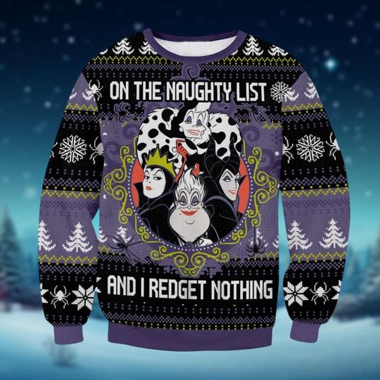 Christmas Disney Villains Ugly Sweater, Disney Bad Witches Club Sweater, Maleficent Evil Queen Ursula Cruella De Vil Xmas Sweater