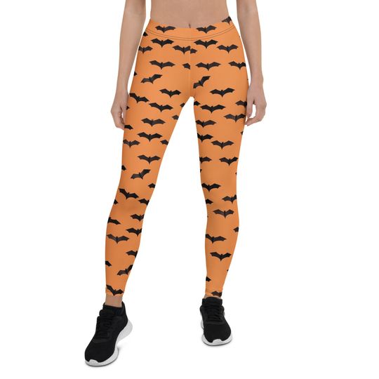 Bats Orange Leggings Women Halloween Witch Yoga Pants Gothic Tights Costume Outfit