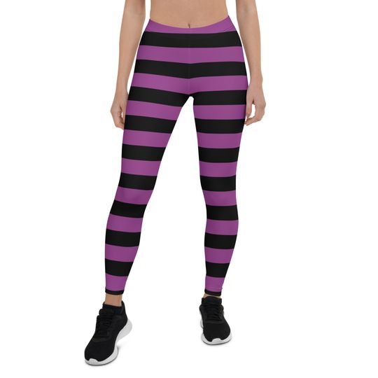 Black Purple Striped Leggings Women Halloween Witch Yoga Pants Gothic Tights Costume