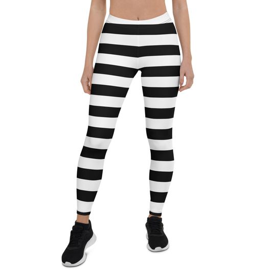 Black White Striped Leggings Women Halloween Witch Yoga Pants Gothic Tights Costume