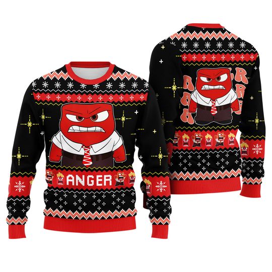 Discover Inside Out Anger Ugly Christmas Sweater Pixar Character Funny Holiday Jumper Disneyland Movie Style Christmas Gift for Family 2025