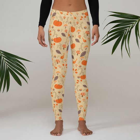 Autumn Pumpkin Leggings Women Fall Capri Pants Festive Leaves Yoga Workout Outfit