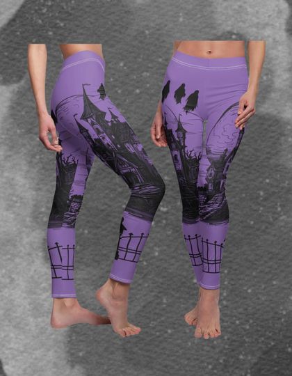 Halloween Leggings, Halloween Yoga Pants, Halloween Pilates, Haunted Castle Leggings