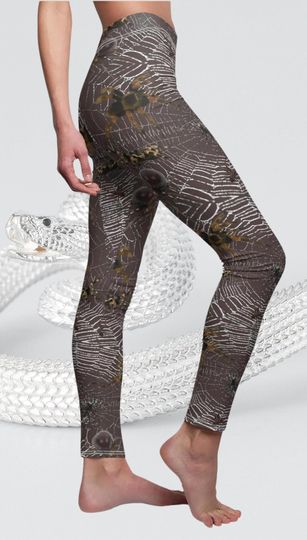 Gothic Style Live Spiders Over Cobwebs Leggings for Women, Halloween Party Leggings