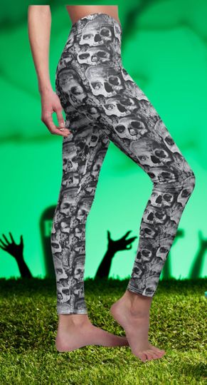 Goth Skull Yoga Leggings, Halloween Costume Leggings, Spooky Fall Festival Outfit