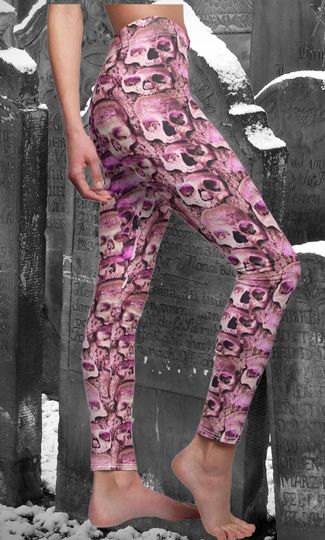 Pink Goth Skull head Yoga legging for Halloween, Halloween costume. Halloween Gothic party