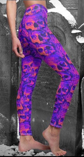 Skull heads yoga legging for Halloween, Halloween costume, Gothic Girls, Spooky Skeletons