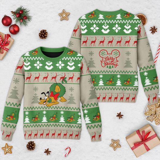 Discover Pluto Christmas Ugly Sweater, Pluto Christmas Sweatshirt, Mickey Mouse Xmas Holiday Party Shirt, Christmas Gift For Men Women Kid