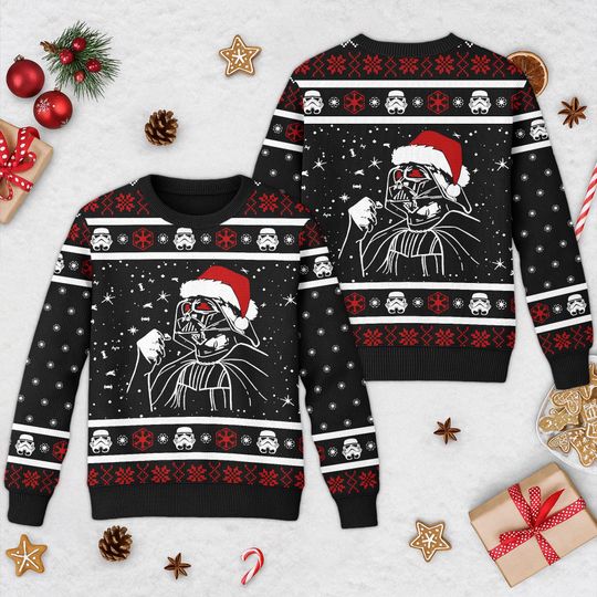 Santa Darth Vader Christmas Ugly Sweater, Star Wars Christmas Sweatshirt, Darth Vader Xmas Shirt, Galaxy's Edge Gift For Men Women Kid