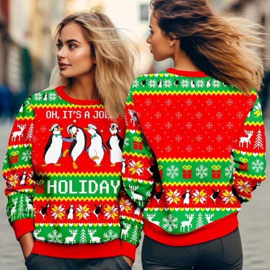 Mary Poppins Christmas Sweater, Ugly Penguin Holiday Sweater, Funny Retro Xmas Jumper, Family Gift for Disneyland Fans 2025